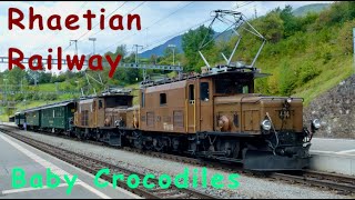 Swiss Trains  Rhaetian Railway quotBaby Crocodilequot locos at Filisur [upl. by Erastatus790]