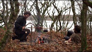 7 days bushcraft trip  making saw baking bread carving fishing tent adjustable pothanger etc [upl. by Ahsyak455]