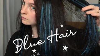 blue and black hair  blue tape in extensions  butterfly haircut  black hair dye [upl. by Nnaeilsel]