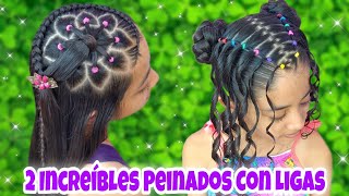 2 PEINADOS PARA NIÑAS CON LIGAS DE COLORES 🌈💜✨  colorful hairstyles  Peinados Dianita [upl. by Ytsihc]