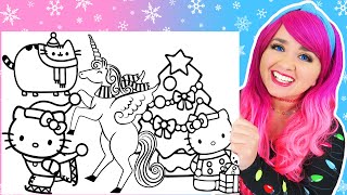 Coloring Kitty amp Unicorn Christmas Coloring Pages  Hello Kitty Pusheen amp Christmas Unicorn [upl. by Enileda]