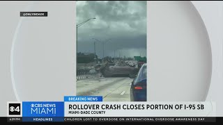 Rollover crash closes portion of I95 southbound in MiamiDade [upl. by Krisha]