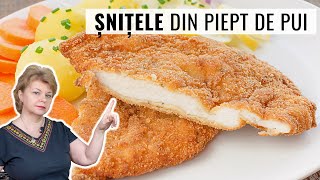 👉 ȘNIȚELE din PIEPT de PUI 🐥 fragede și neuleioase Rețeta de șnițele pane în crustă de pesmet [upl. by Thesda]