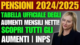 Pensioni 20242025 Tabella ufficiale degli aumenti mensili netti Scopri tutti gli aumenti  INPS [upl. by Alleber]