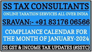 Statutory Compliance Calendar For The Month of January2024Sravan8317606566 sstaxconsultants [upl. by Yasmine]