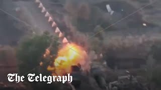 Ukrainian armoured car rams Russian checkpoint in suicide mission [upl. by Judon]