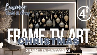 MODERN ELEGANCE  GOLD and GREY CHRISTMAS ART SCREENSAVER  4Hour LUXURY ELEMENTS SILENT frametv [upl. by Socrates534]