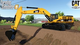 Farming Simulator 19  CATERPILLAR 390F Excavator Digs A Large Trench [upl. by Adahs]