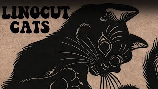 Lino Cut printmaking quot Black Catsquot [upl. by Llertal]