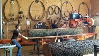 WoodMizer LT50 Sawmill Milling Nice Black Cherry Logs into Lumber Husband amp Wife Team [upl. by Garald]