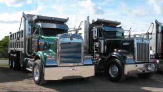 Kenworth W900 Peterbilt357 loud Jake Brakes Train Horns Loud convoy chrome Truck [upl. by Lamdin]