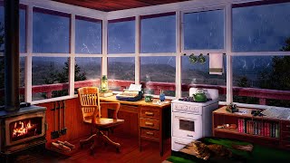 Cozy Fire Tower Cabin Ambience  Thunderstorm amp Fireplace Sounds for Sleep Relaxation Focus [upl. by Cordelie]