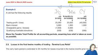 Chapter 17 Tax Adjusted Losses – Companies part 2  ACCA TXUK Taxation FA 2023 [upl. by Arikat]