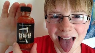 11yrold eats Carolina Reaper puree amp Spontaneous Combustion  Hot Sauce Review Crude Brothers [upl. by Cicily]