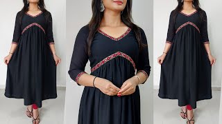 Trendy Alia Cut Kurti Cutting and StitchingV Yoke Gathered Naira Cut Kurti CuttingAlia Cut Dress [upl. by Nonnahsed]