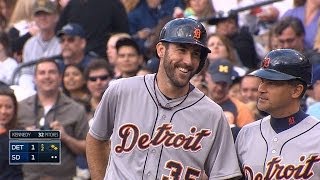 Justin Verlander singles for his first Major League hit in 2014 [upl. by Acinok483]