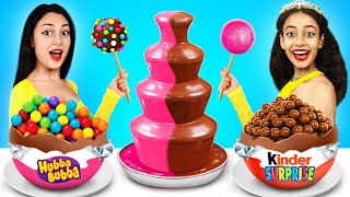 Chocolate Fountain Fondue Challenge  Only Chocolate Food Competition by YUMMY JELLY [upl. by Wilow]