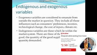 supply Elasticity of Supply Endogenous and Exogenous variables [upl. by Adnirb]