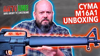 CYMA M16A1 CM009B Unboxing  Airsoft Replica  AATV Live EP010 [upl. by Drahnreb]