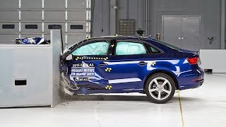 2015 Audi A3 driverside small overlap IIHS crash test [upl. by Radbun67]