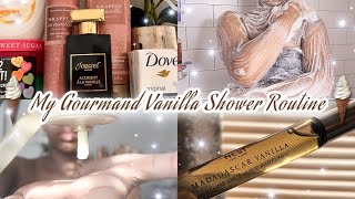 MY GOURMAND VANILLA SUGAR SHOWER ROUTINE 🍦🤍 SMELL DELICIOUS 🤤 Wrapped In Vanilla Review  Naimah [upl. by Latsryk]