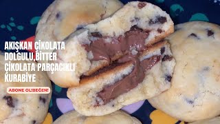 Akışkan çikolata dolgulu bitter çikolata parçacıklı kurabiye tarifi👌🏻😋cookies viral masterchef [upl. by Eelyrag]