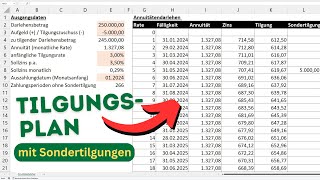 Excel Annuitätendarlehen  Tilgungsplan Zinsen amp Sondertilgungen berechnen Darlehensrechner [upl. by Richer459]