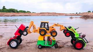 Muddy Auto Rikhshaw And Tractor Help JCB And Water Jump Muddy Cleaning Tractor VideoJCB Video [upl. by Limay]