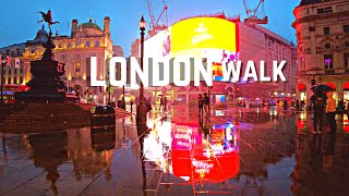 A Rainy London Walk  Pouring With Rain At Piccadilly Circus 🌙 [upl. by Atiz]