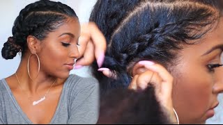 How To Cornrow Braid With Double Buns  naturalneiicey [upl. by Ahtelra]