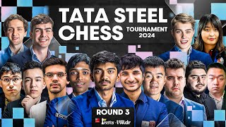 Tata Steel Chess 2024  Round 3  Pragg Gukesh Vidit Anish  Live commentary Sagar Amruta [upl. by Irotal]