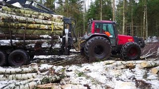 Valtra 6850 forestry tractor logging in winter forest [upl. by Wilkinson]