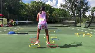 Coach Dabul tennis training 10 years old player Marcela Roversi Tennis drills  footwork [upl. by Ssidnac]