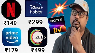 All OTT Subscription Prices 2023  Netflix Vs Prime Vs Hotstar Vs Zee5 Vs Liv  New Plan Jio Cinema [upl. by Nodnar]