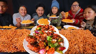 20 current noodles with chilly chicken family mukbang himalifamily [upl. by Greff63]