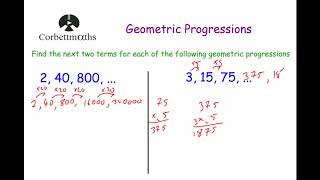 Geometric Progressions  Corbettmaths [upl. by Nickola]