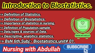 Introduction to Biostatistics in urdu hindi  Bsn 6th semester Unit 1 Basic terminologies [upl. by Avenej]