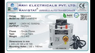 Variable Auto Transformer  Variac  Dimmer  Regulator  10Amps  Model no 10P1VAMICW [upl. by Harrak]