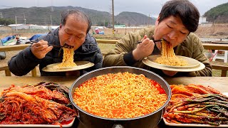 텃밭에서 캔 파로 만든 파김치와 신선한 계란 넣은 안성탕면 먹방 Ramen amp Green onion kimchi 요리amp먹방  Mukbang eating show [upl. by Amadas]