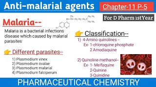 Antimalarial agent  Definition  Classification  Pharmaceutical chemistry  D Pharm1stYear [upl. by Barnum]