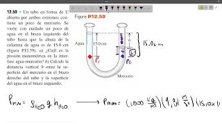 Física Mecánica de fluidos  Presión en interfase y altura del mercurio [upl. by Zed]