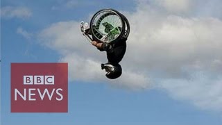 Wheelz does double back flip in a wheelchair  BBC News [upl. by Harimas]