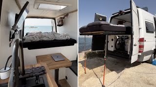 TOTALLY DIFFERENT Campervan SetUp w DOUBLESCREEN Work Area amp INSIDEOUTSIDE Bed 🤯 [upl. by Llerehc]