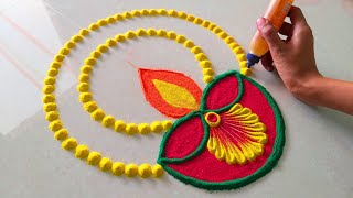 Diwali Diya Rangoli Design With Tricks 2024 इस तरह बनाये  Beautiful Diya Rangoli  Latest Rangoli [upl. by Walker]