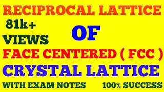 RECIPROCAL LATTICE OF FACE CENTERED CUBIC FCC CRYSTAL LATTICE  SOLID STATE PHYSICS  EXAM NOTES [upl. by Beverlie]