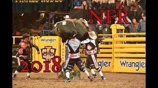 NFR BullRiding 2018 Rides Wrecks and Saves [upl. by Gnilhsa]