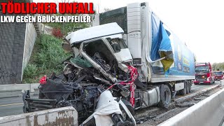 02112022  Tödlicher LKWUnfall auf der A46 bei Wuppertal  Lastwagen krachte gegen Brückenpfeiler [upl. by Arraeic]