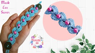 Konektor Masker Rajut Simpel Kombinasi Mutiara  How to Crochet Mask Connector for Beginner [upl. by Licko514]