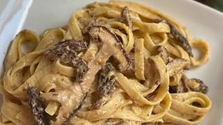 Easy Vegan Fettuccine Alfredo  No Nuts Required  Morel and Shiitake Mushrooms [upl. by Adams859]