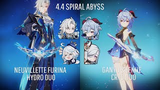 C0 Neuvillette Furina Hydro Duo amp C6 Ganyu Shenhe Cryo Duo  Genshin Impact 44 Spiral Abyss [upl. by Nerrawed]